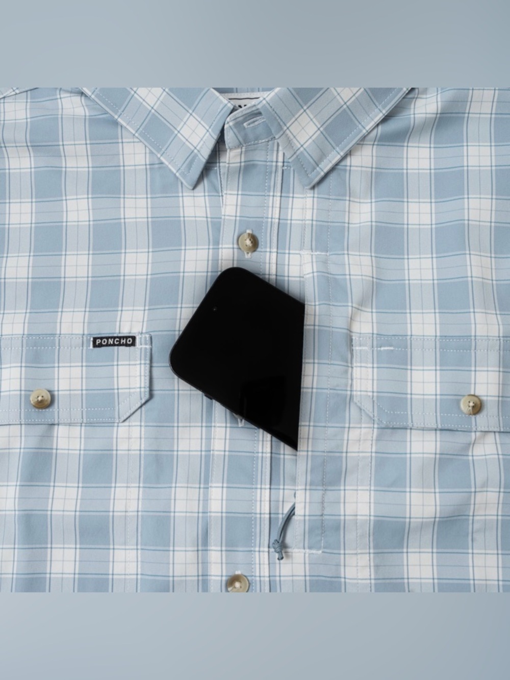 Poncho Men’s XL The Original Regular Fit Blue-Grey Plaid Button Down Shirt - Picture 4 of 13